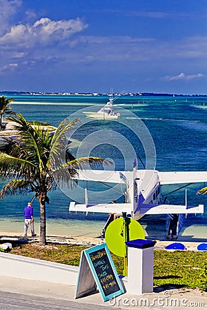 Sea Plane beached on Elbo Cay, Abaco, Bahamas Editorial Stock Photo