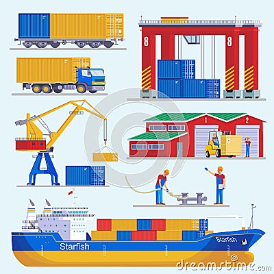 Sea Port Elements Collection Vector Illustration