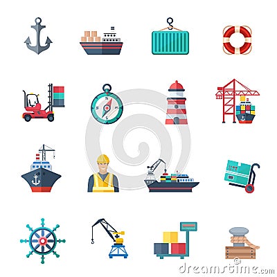 Sea Port Icons Set Vector Illustration