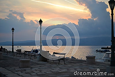 Sea promenade in Villages around Split with sea view, Dalmatia, Croatia Editorial Stock Photo