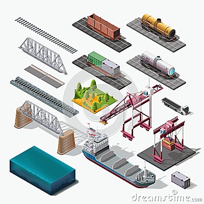 Sea and rail transportation of goods,delivery cargo Vector Illustration