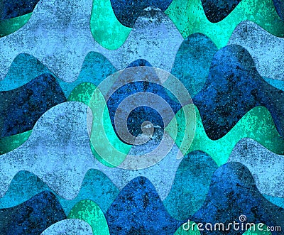 Sea raster illustration. Waves seamless pattern Cartoon Illustration