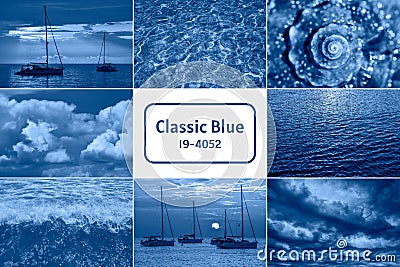 Sea related collage with storm waves, shell and yachts Editorial Stock Photo