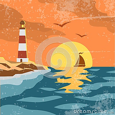 Sea retro poster Vector Illustration