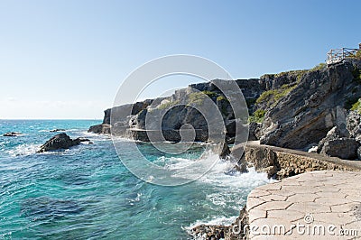 Sea, rocks, island of Isla Mujeres. Mexico. Stock Photo