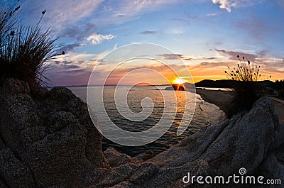 Sea rocks at sunset, west coast of Sithonia, Chalkidiki Stock Photo