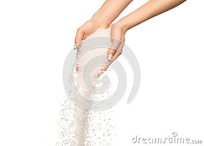 Sea salt crystals in women hand Stock Photo