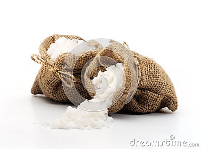 Sea salt in sack Stock Photo