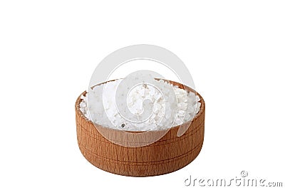 Sea salt in a wooden bowl Stock Photo