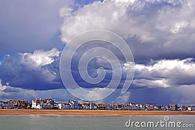 A very dramatic cloudy sky over the Kent coastline Stock Photo