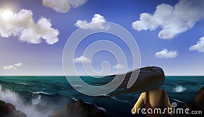 Sea Scene - Digital Painting Stock Photo