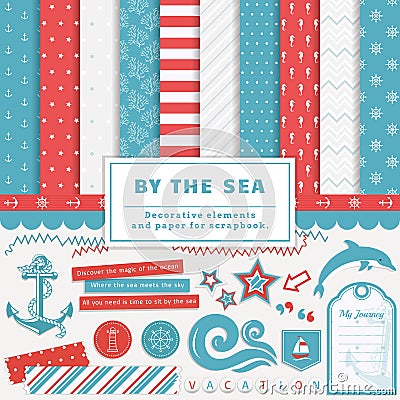 By the sea - scrapbooking kit. Vector Illustration