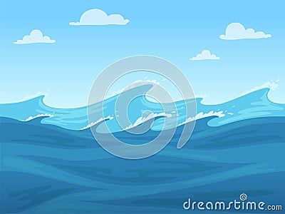 Sea seamless game. Blue liquid surface of ocean or river vector 2d seamless landscape Vector Illustration
