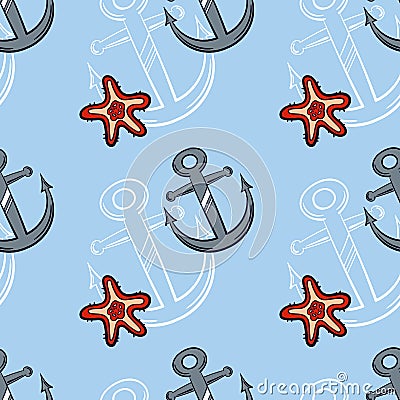 Sea Seamless Pattern Color Vector Illustration