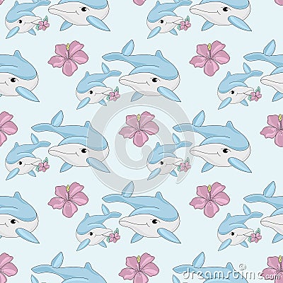 Sea Seamless Pattern colorful vector DOLPHINS Vector Illustration