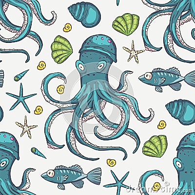 Sea seamless vector pattern. Vector Illustration