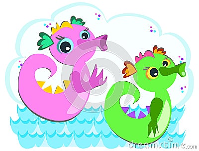 Sea Serpents Swimming Vector Illustration