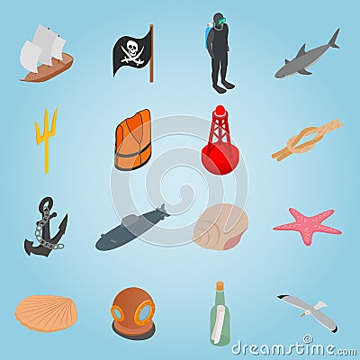 Sea set icons, isometric 3d style Vector Illustration