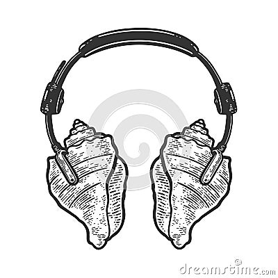 Sea shell headphones sketch vector illustration Vector Illustration