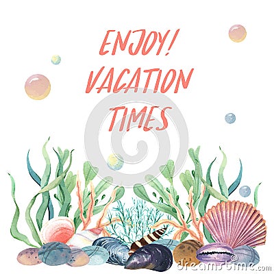 Sea shell marine life summertime travel on the beach ,aquarelle isolated, vector illustration Color Coral 2019 trendy Vector Illustration