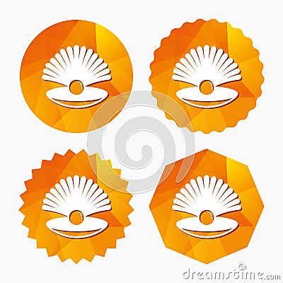 Sea shell with pearl sign icon. Conch symbol. Vector Illustration