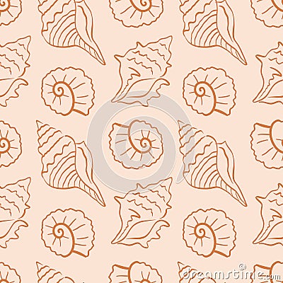 Sea shell seamless pattern. Ocean Seashell Print Vector Illustration