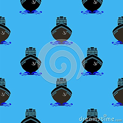 Sea Ships Silhouettes Seamless Pattern Vector Illustration