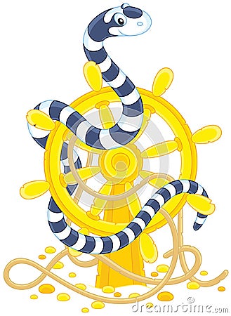 Sea snake on a helm Vector Illustration