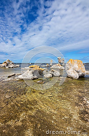 Sea stacks on the East coast of Sweden Stock Photo
