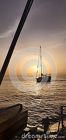 Israel Sunset Spring boat Stock Photo