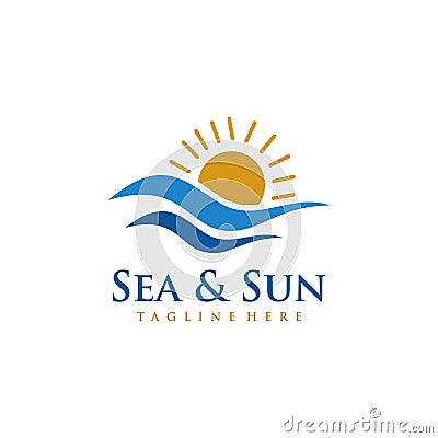 Sea and Sun logo design Vector Illustration