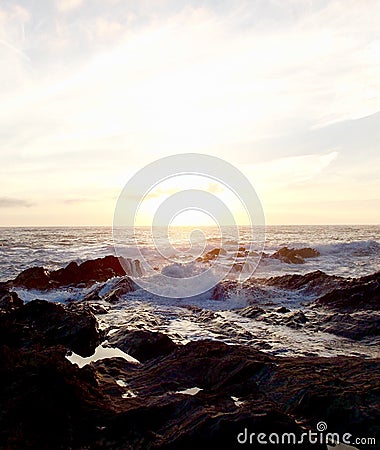 Sea at sunset coastal waves Stock Photo