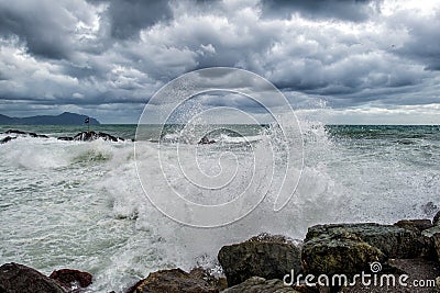 Sea in tempest on rocks Stock Photo