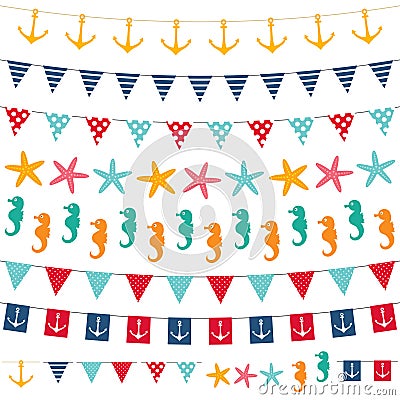 Sea theme decoration set Vector Illustration