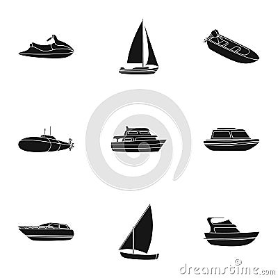 Sea transport, boats, ships. To transport people, thunderstorms. Ship and water transport icon in set collection on Vector Illustration