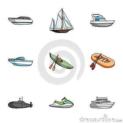 Sea transport, boats, ships. To transport people, thunderstorms. Ship and water transport icon in set collection on Vector Illustration