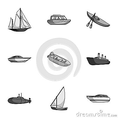 Sea transport, boats, ships. To transport people, thunderstorms. Ship and water transport icon in set collection on Vector Illustration