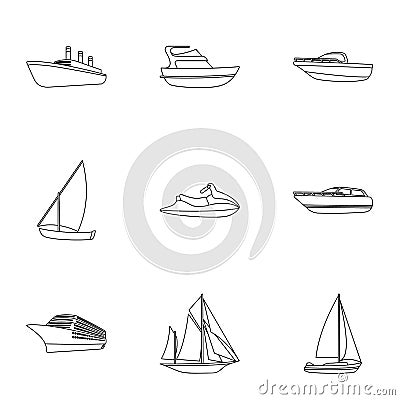 Sea transport, boats, ships. To transport people, thunderstorms. Ship and water transport icon in set collection on Vector Illustration