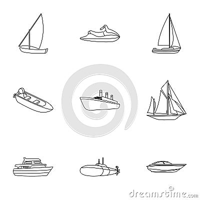 Sea transport, boats, ships. To transport people, thunderstorms. Ship and water transport icon in set collection on Vector Illustration