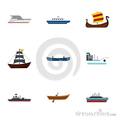 Sea transport icons set, flat style Vector Illustration