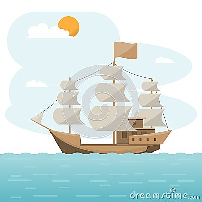 Sea transportation logistic. brig, Sea Freight. Cargo ship, cont Vector Illustration