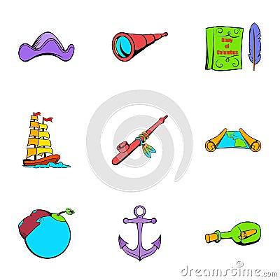 Sea travel icons set, cartoon style Vector Illustration