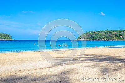 Sea tropical landscape. Blue sea and blue sky and white sand. Idyllic vacation on the sea coast. Travel and tourism Stock Photo