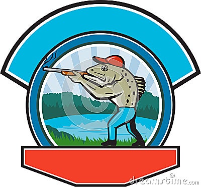 Sea Trout Hunter Shooting Circle Retro Vector Illustration