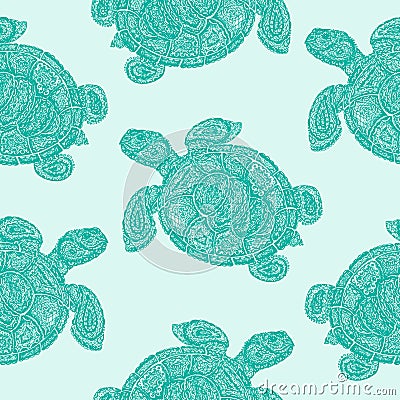 Sea turtle illustration in paisley mehndi style pattern. Vector Illustration