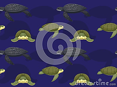 Sea Turtle Leatherback Cartoon Seamless Wallpaper Vector Illustration