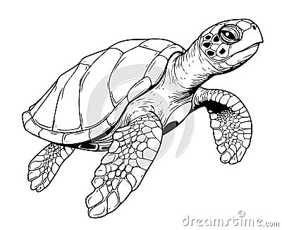 Sea turtle reptile sketch hand drawn in graphic Vector illustration Vector Illustration