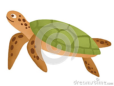 Sea turtle swimming isolated element. Hand drawn sea animal illustration for kids or educational poster Cartoon Illustration