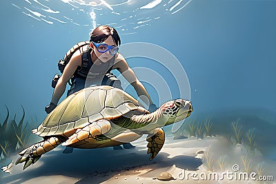 A sea turtle swims in the ocean. Animal Rescue Stock Photo