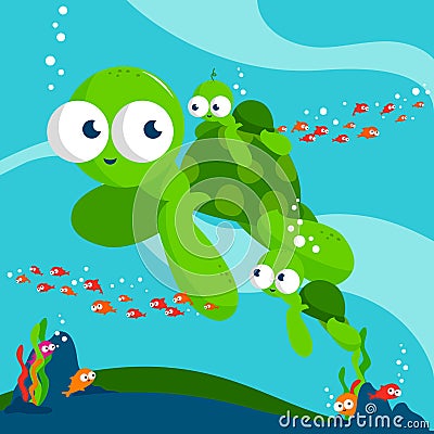 Sea turtles swimming underwater. Vector Illustration Vector Illustration